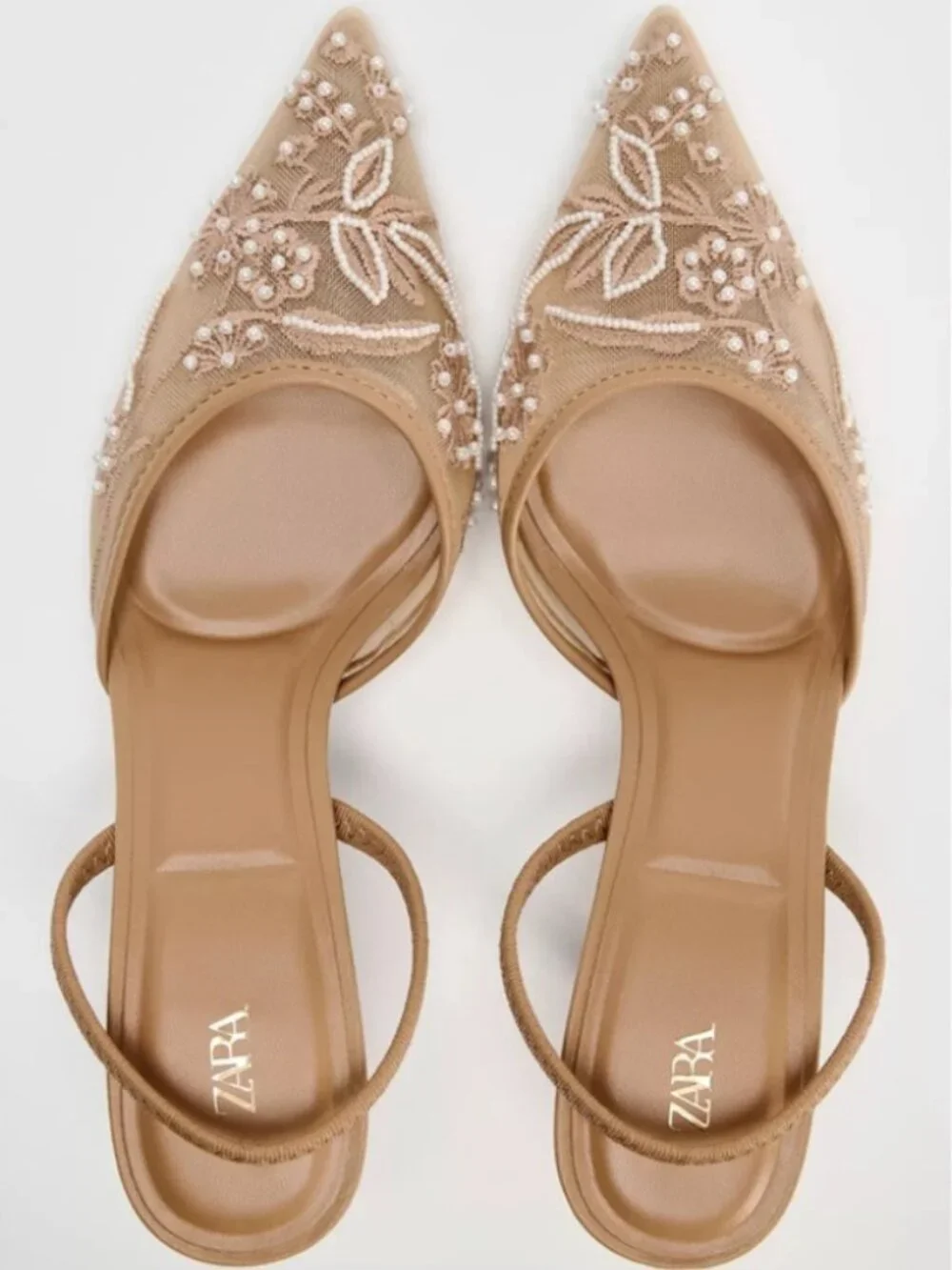 Zara Embroidered Mesh Slingbacks